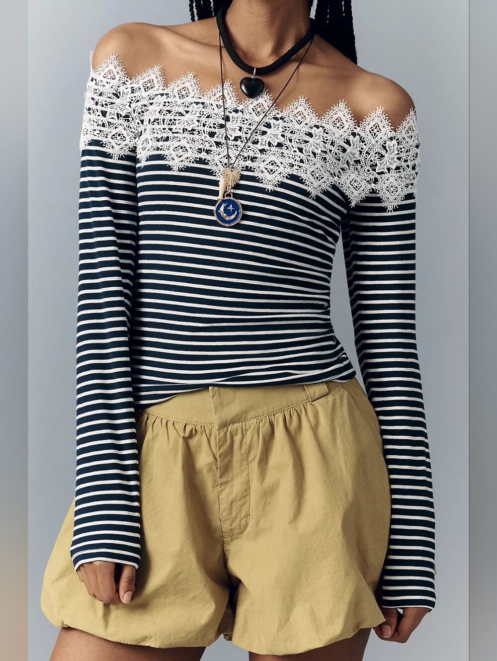 Maeve Off-Shoulder Long-Sleeve Lace Tee Size Medium NWT